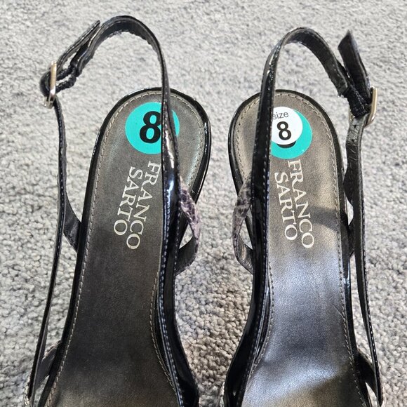Franco Sarto Dallas Black Snakeskin Print Embossed Slingback Round Toe Heels - Picture 3 of 10